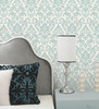 Norwall Wallcoverings DS29714 Stripes & Damasks 3 Velvet Damask Wallpaper Aqua White