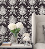 Norwall Wallcoverings Classic Silks 2 CS35625 Floral Damask Wallpaper Black, Metallic Silver