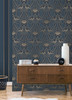 M1704 Windsor Damask Wallpaper in Blue Colors with Design Soft Glamour Traditional Style Non Woven Unpasted Wall Covering by Brewster