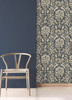 M1684 Richmond Floral Wallpaper in Gold Blue Colors with Woodland Design Whimsical Style Non Woven Unpasted Wall Covering by Brewster