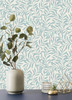 M1669 Salix Leaf Wallpaper in Light Blue Off White Colors with Splash of Color Traditional Style Non Woven Unpasted Wall Covering by Brewster
