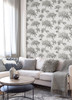 M1671 Ashdown Tree Wallpaper in Light Grey Silver Colors with Leafed Branches Modern Style Non Woven Unpasted Wall Covering by Brewster