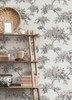M1671 Ashdown Tree Wallpaper in Light Grey Silver Colors with Leafed Branches Modern Style Non Woven Unpasted Wall Covering by Brewster