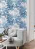 M1675 Eden Crane Lagoon Wallpaper in Blue Off White Colors with Artistic Scenery Forest Style Non Woven Unpasted Wall Covering by Brewster