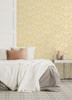 M1682 Bamburg Floral Wallpaper in Mustard Off White Silver Colors with Damask Silhouette Modern Style Non Woven Unpasted Wall Covering by Brewster