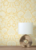 M1682 Bamburg Floral Wallpaper in Mustard Off White Silver Colors with Damask Silhouette Modern Style Non Woven Unpasted Wall Covering by Brewster