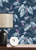 M1693 Meridian Parade Tropical Leaves Wallpaper in Dark Blue Purple Colors with Modern Moody Vibe Forest Style Non Woven Unpasted Wall Covering by Brewster