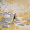 M1678 Eden Crane Lagoon Wallpaper in Yellow Mustard Grey Colors with Watercolor Design Forest Style Non Woven Unpasted Wall Covering by Brewster