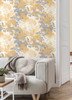 M1678 Eden Crane Lagoon Wallpaper in Yellow Mustard Grey Colors with Watercolor Design Forest Style Non Woven Unpasted Wall Covering by Brewster