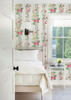 AST3784 Delisa Floral Stripe Damask Wallpaper in Pink White Green Colors with Blooms Stretch Flowers Farmhouse Style Non Woven Unpasted Wall Covering by Brewster