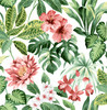 UW25893 Josefa Tropical Wallpaper in Green Colors with Peach Colored Flowers Tropical Style Non Woven Paste the Wall Wall Covering by Brewster