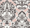 2973-90884 Sadie Parisian Damask Wallpaper with Charming Cafe Scene in Blush Pink Colors Eclectic Style Unpasted Acrylic Coated Paper by Brewster