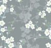 2973-90108 Nicolette Floral Trail Wallpaper with Blossoms Wind Upwards in Grey Blue Colors Modern Style Unpasted Acrylic Coated Paper by Brewster