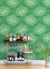 2973-91133 Mythic Floral Wallpaper with Bold Lines in Green Blue White Colors Modern Style Unpasted Acrylic Coated Paper by Brewster