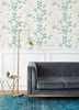 2973-90107 Nicolette Floral Trail Wallpaper with Blossoms Dot Trailing in Light Blue Gray Colors Modern Style Unpasted Acrylic Coated Paper by Brewster