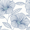 2973-91135 Mythic Floral Wallpaper with Simply Outlined Stem in Blue White Colors Modern Style Unpasted Acrylic Coated Paper by Brewster