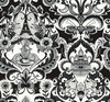 2973-90886 Sadie Parisian Damask Wallpaper with Charming Cafe Scene in Charcoal Black Colors Eclectic Style Unpasted Acrylic Coated Paper by Brewster