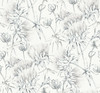 2973-90402 Mariell Dragonfly Wallpaper with Feathery Flowers in Grey White Colors Modern Style Unpasted Acrylic Coated Paper by Brewster
