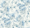 2973-90403 Mariell Dragonfly Wallpaper with Feathery Flowers in Blue White Colors Modern Style Unpasted Acrylic Coated Paper by Brewster