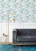 2973-90403 Mariell Dragonfly Wallpaper with Feathery Flowers in Blue White Colors Modern Style Unpasted Acrylic Coated Paper by Brewster
