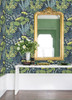 2973-90001 Brie Forest Flowers Wallpaper with Large Scale Wildflowers in Dark Blue Yellow Green Grey Colors Modern Style Unpasted Acrylic Coated Paper by Brewster