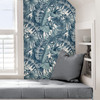 NUS3148 Maui Peel & Stick Wallpaper with Tropical Oasis Palm Print in Blue White Colors Tropical Style Peel and Stick Adhesive Vinyl