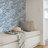 NUS3562 Saybrook Peel & Stick Wallpaper with a Large Scale Wave Design in Navy Blue Colors Modern Style Peel and Stick Adhesive Vinyl