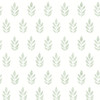 3122-11304 Ervic Green Leaf Block Print Wallpaper with Seven Leafed Frond Inked in Green White Colors Farmhouse Style Prepasted Acrylic Coated Paper