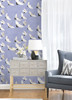 NUS4622 Hydrangea Halcyon Birds Peel & Stick Wallpaper with Beautiful Crane in Hydrangea Blue Colors Eclectic Style Peel and Stick Adhesive Vinyl