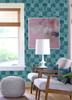 NUS4630 Vaughn Geometric Peel & Stick Wallpaper with Bohemian Styled Arches in Teal Blue Colors Bohemian Style Peel and Stick Adhesive Vinyl