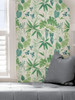 NUS4008 Maldives Peel & Stick Wallpaper with Flourishing Botanical Design in Green Blue Off White Colors Bohemian Style Peel and Stick Adhesive Vinyl