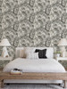 NUS4166 Maui Peel & Stick Wallpaper with Monochromatic Palms Styling  in Black White Grey Colors Tropical Style Peel and Stick Adhesive Vinyl