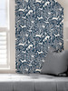 NUS4287 Merriment Peel & Stick Wallpaper with Songbirds Deer Bunnies and Squirrels in Navy Blue Colors Bohemian Style Peel and Stick Adhesive Vinyl