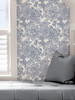 NUS4289 Sudbury Peel & Stick Wallpaper with Curious Birds Blossoming Vines in Blue Off White Colors Vintage Style Peel and Stick Adhesive Vinyl