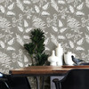 NUS3143 Foliage Peel & Stick Wallpaper with Feathery Ferns Palm Fronds in Grey White Colors Kitchen & Bath Style Peel and Stick Adhesive Vinyl