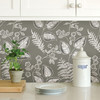 NUS3143 Foliage Peel & Stick Wallpaper with Feathery Ferns Palm Fronds in Grey White Colors Kitchen & Bath Style Peel and Stick Adhesive Vinyl