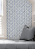 NUS4445 Manila Peel & Stick Wallpaper with Abstract Scallops in Blue White Colors Coastal Style Peel and Stick Adhesive Vinyl