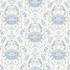 NUS4447 Shellby Peel & Stick Wallpaper with Floral and Crustacean Design in Blue White Colors Coastal Style Peel and Stick Adhesive Vinyl