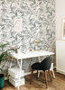 NUS4450 Palima Peel & Stick Wallpaper with Tropical Frond Design in Grey White Colors Coastal Style Peel and Stick Adhesive Vinyl