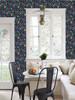 NUS4045 Jane Peel & Stick Wallpaper with Folksy Flare in Navy Multicolor Colors Scandinavian Style Peel and Stick Adhesive Vinyl