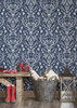 NUS3680 Escape to the Forest Peel & Stick Wallpaper with Whimsical Damask Design in Navy Blue Colors Retro Style Peel and Stick Adhesive Vinyl