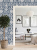 NUS4031 Anya Peel & Stick Wallpaper with Scandinavian Flare Folksy Floral Design in Navy Blue Colors Scandinavian Style Peel and Stick Adhesive Vinyl