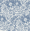 NUS3998 Foliole Peel & Stick Wallpaper with Collage of Ferns and Fronds in Blue Off White Colors Bohemian Style Peel and Stick Adhesive Vinyl