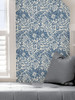 NUS3998 Foliole Peel & Stick Wallpaper with Collage of Ferns and Fronds in Blue Off White Colors Bohemian Style Peel and Stick Adhesive Vinyl