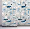 GW1041 By the Sea Peel and Stick Wallpaper Roll 20.5 inch Wide x 18 ft. Long, Light Blue Navy White Cream