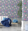 GW5102 Blueberry Garden Peel and Stick Wallpaper Roll 20.5 inch Wide x 18 ft. Long, Purple Blue Green Pink