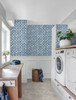 DB20502 Sorento Tile Navy Vinyl Self Adhesive Contemporary Style Wallpaper by Daisy Bennett Made in United States
