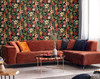 NW44005 Garden Dance Floral Contemporary Style Jet Black Ruby Vinyl Self-Adhesive Wallpaper by NextWall Made in United States