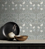 NW43908 Stenciled Floral Vintage Style Alloy Gray Vinyl Self-Adhesive Wallpaper by NextWall Made in United States