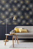 NW43102 Starburst Geo Geometric Mid-Century Modern Style Midnight Gold Blue Vinyl Self-Adhesive Wallpaper by NextWall Made in United States